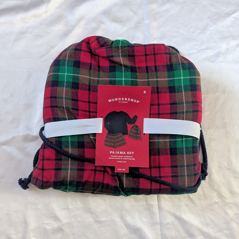 New Target Wondershop Women's Pajama Set Sweatshirt Flannel Shorts‎ Bag Small